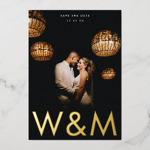 Bold Modern Gold Foto Monogram Save the Date Folieneinladung