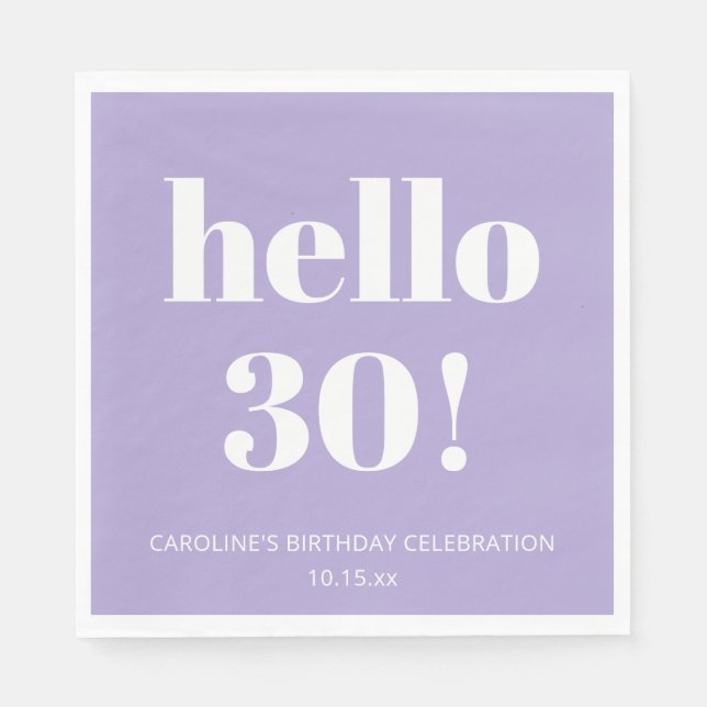 Bold Modern Lavender Purple 30th Birthday Party Serviette (Vorderseite)
