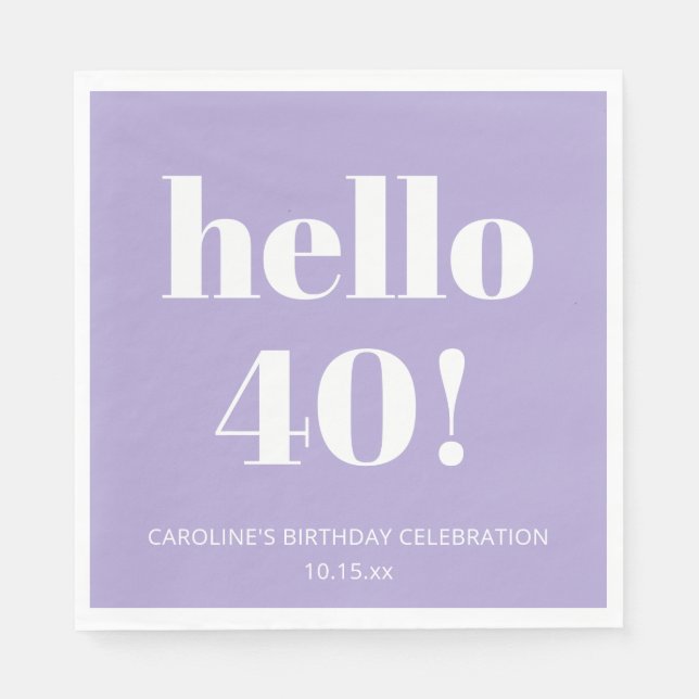 Bold Modern Lavender Purple 40th Birthday Party Serviette (Vorderseite)