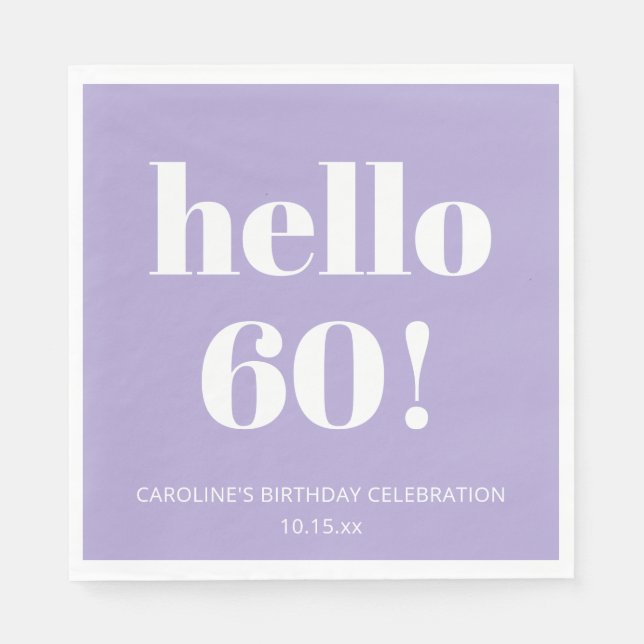 Bold Modern Lavender Purple 60th Birthday Party Serviette (Vorderseite)