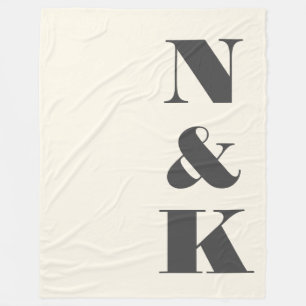 Bold Modern Monogram Initials Black Cream Newlysed Fleecedecke