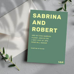 Bold Modern Names Script Green & Yellow Wedding Einladung