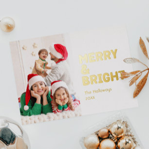 Bold Modern One Foto Merry and Bright Gold Folien Feiertagskarte