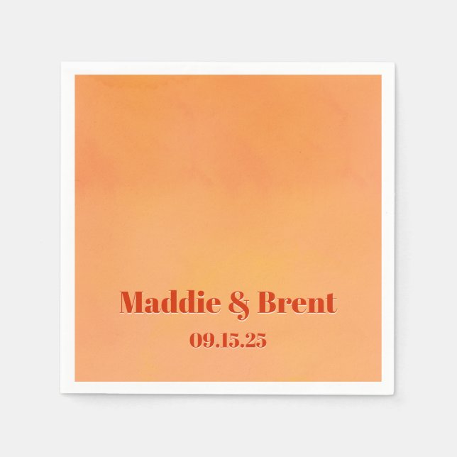 Bold Modern Orange Watercolor Sunset Wedding Serviette (Vorderseite)