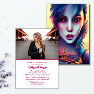 Bold Modern Paris Eiffel Tower Brautparty Einladung