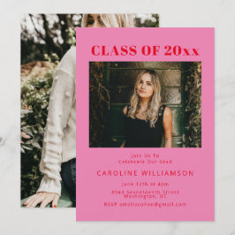 Bold Modern Pink Red Two Foto Graduation Party Einladung