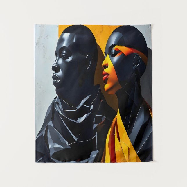 Bold Modern Portraits Abstrakt Geometric Art Wandteppich (Vorderseite)