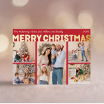 Bold Modern Red Five Foto Merry Christmas Gold Folien Feiertagskarte<br><div class="desc">Senden Sie herzliche Wünsche in dieser Urlaubssaison mit dieser einzigartigen und niedlichen, modernen roten 5-Foto Merry Christmas Goldfolie Urlaubskarte. Das einfache und minimalistische Design zeichnet sich durch boho-inspiriert Elemente in Goldfolie aus. Dieses Design feiert den festlichen Geist des Dezember und bringt jedem Anlass eine fröhliche und lustige Touch. Die goldenen...</div>
