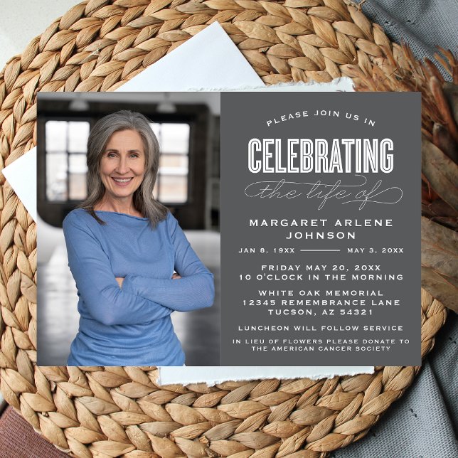 BOLD MODERN SCRIPT FEIERUNG LEBEN FUNERAL EINLADUNG (Von Creator hochgeladen)