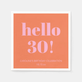 Bold Modern Simple Orange Pink 30th Birthday Party Serviette
