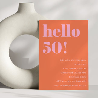 Bold Modern Simple Orange Pink 50. Geburtstagspart Einladung