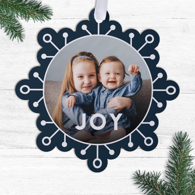 Bold Modern Snowflake Joy Foto Weihnachten Ornament Karte (Von Creator hochgeladen)