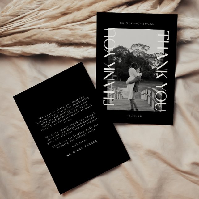 Bold Modern Typografy Black Wedding Foto Dankeskarte (Von Creator hochgeladen)