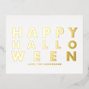 Bold Modern Typografy White Happy Halloween Folien Feiertagspostkarte