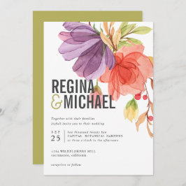 Bold Modern Watercolor Wildblumen Grüne Hochzeit Einladung