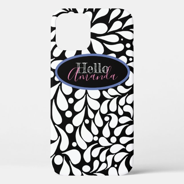 Bold modern white flowers on black background Case (Rückseite)