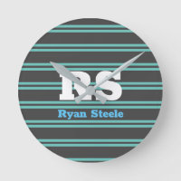 Bold Monogram & Name, Lt. Teal Lines on Dark Grey
