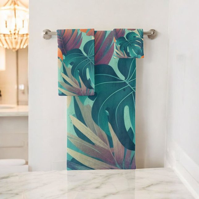 Bold Monstera Muster Tropical Leaf Sommer Frühling Badhandtuch Set (Von Creator hochgeladen)