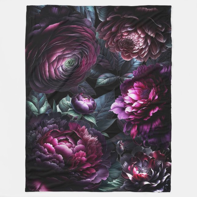 Bold Moody Blume Black Enchanted Floral Garden Fleecedecke (Vorderseite)