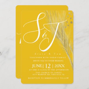 Bold Mustard Yellow Foil Pampas Wedding Suite Einladung