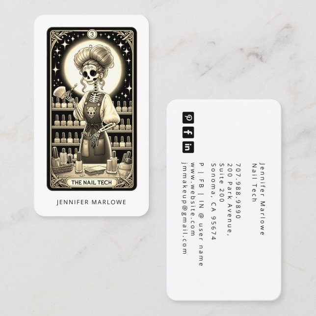 Bold Nail Tech Tarot Card Black Business Card Visitenkarte (Vorne/Hinten)