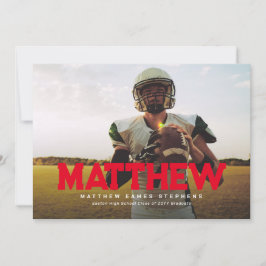 Bold Name Graduierte Athlete Foto Roter Abschluss Einladung