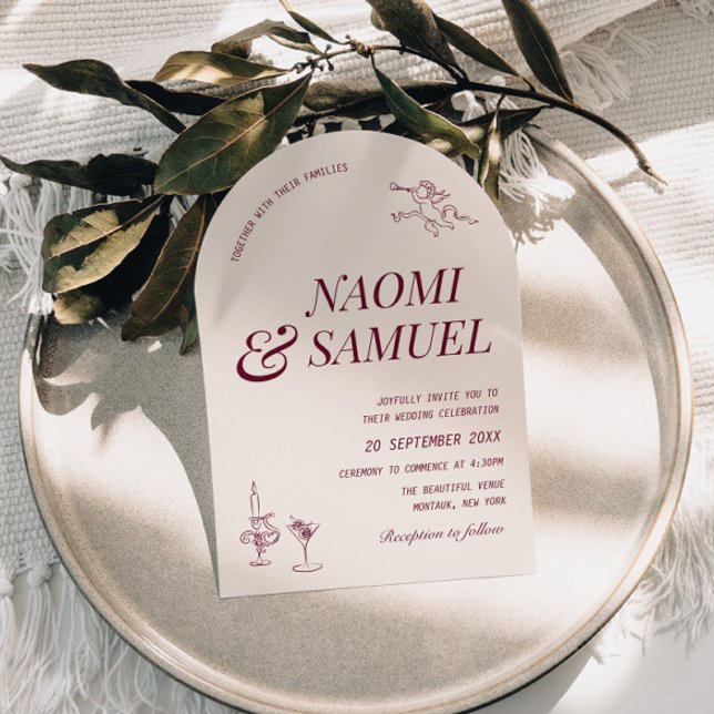 Bold Names Arch Blush Wine Wedding Einladung (Von Creator hochgeladen)