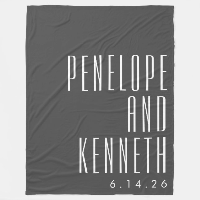 Bold Names Retro Typografy Schwarz-weiß Wedding Fleecedecke (Vorderseite)