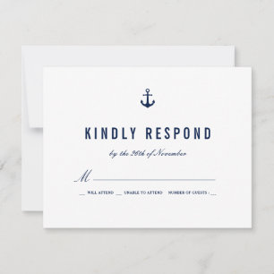 Bold Nautic Theme Navy Stripes UAWG RSVP Karte