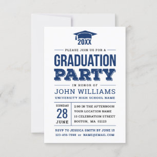 Bold Navy Blue and White Foto Graduation Party Einladung