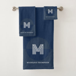 Bold Navy Blue Geometric Modern Monogram Badhandtuch Set