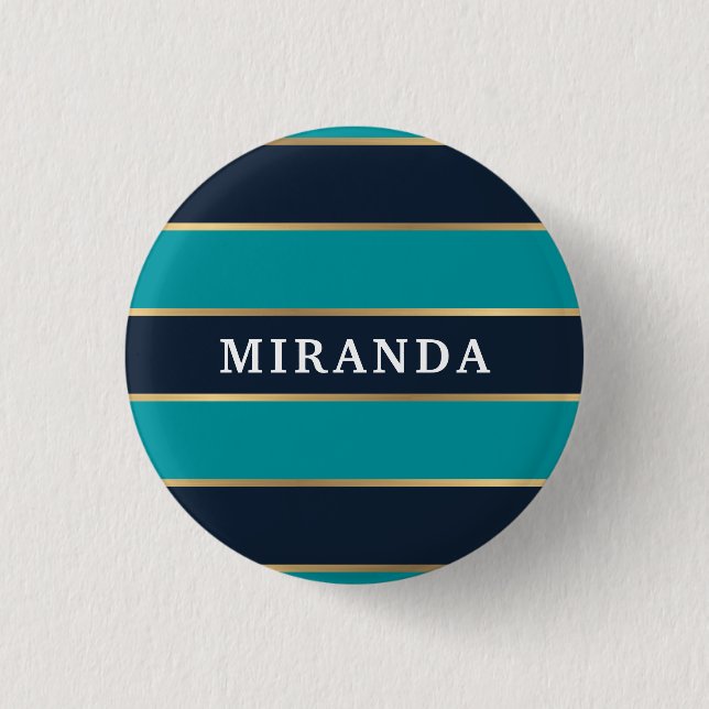 Bold Navy Blue Gold Stripe Muster Button (Vorderseite)