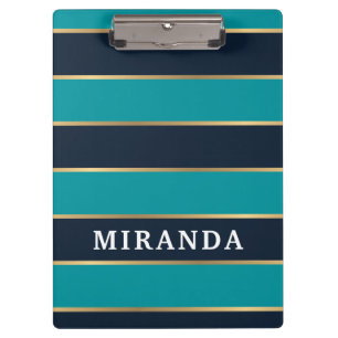 Bold Navy Blue Gold Stripe Muster Klemmbrett