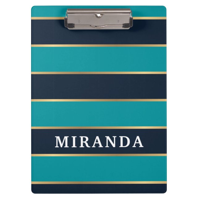Bold Navy Blue Gold Stripe Muster Klemmbrett (Vorderseite)