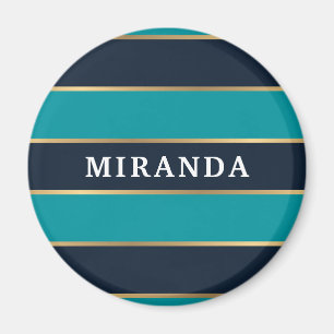 Bold Navy Blue Gold Stripe Muster Magnet