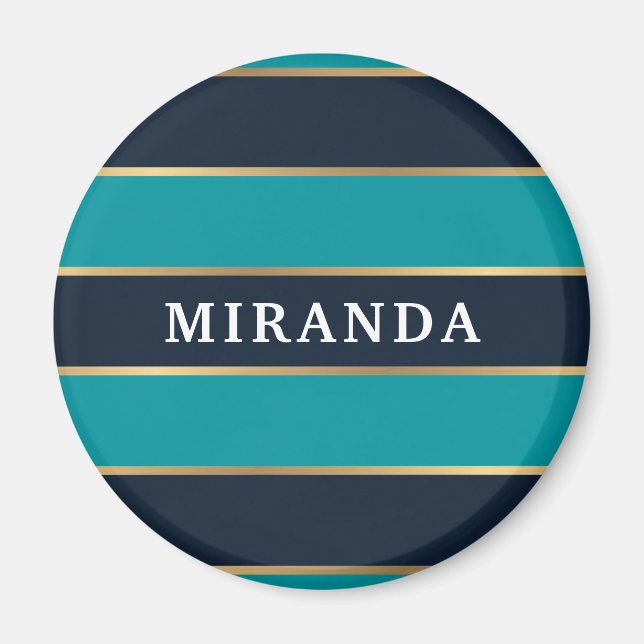 Bold Navy Blue Gold Stripe Muster Magnet (Vorne)