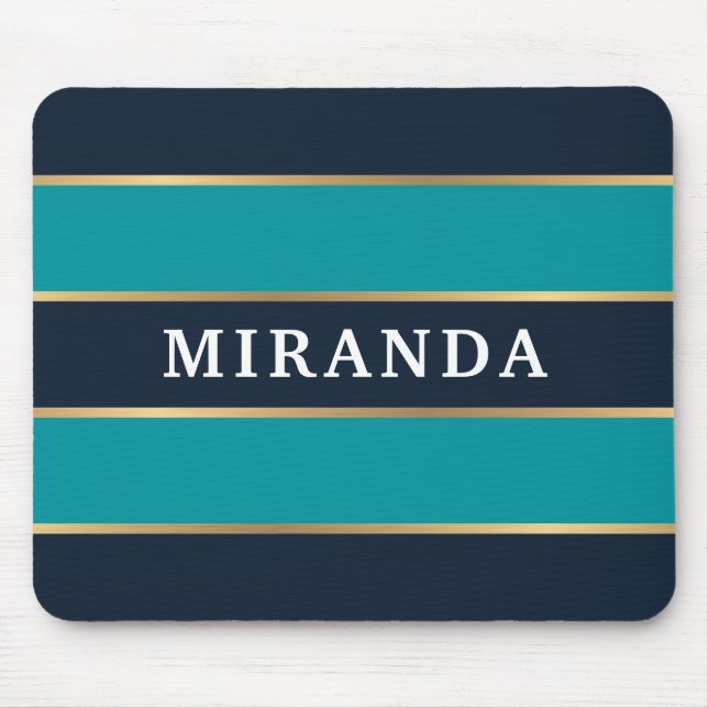 Bold Navy Blue Gold Stripe Muster Mousepad (Vorne)