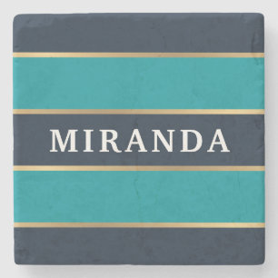 Bold Navy Blue Gold Stripe Muster Steinuntersetzer