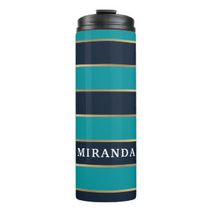 Bold Navy Blue Gold Stripe Muster Thermosbecher