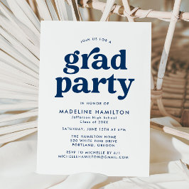 Bold Navy Blue Typografy Graduation Party Einladung