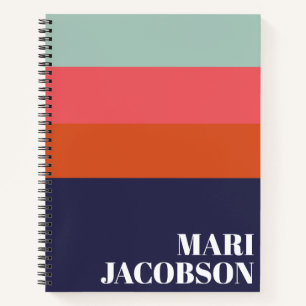 Bold Navy Blue und Red Stripes Chic Personalisiert Notizbuch