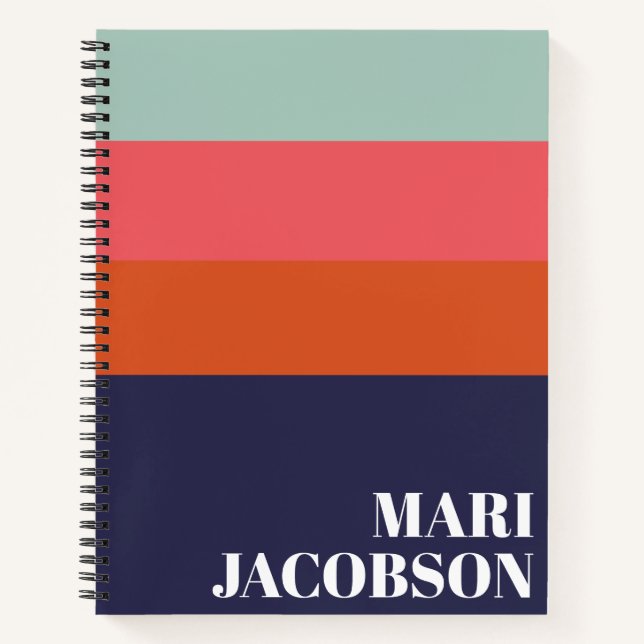 Bold Navy Blue und Red Stripes Chic Personalisiert Notizbuch (Vorderseite)