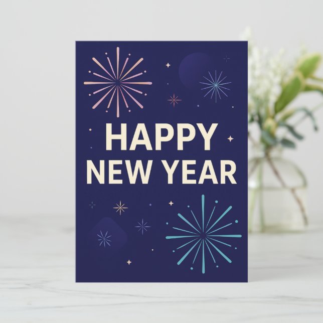 Bold Navy Gold 2026 Celebration Fireworks Einladung (Stehend Vorderseite)