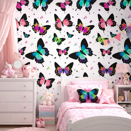 Bold Neon Butterfly Modern Colorful Girl Decor Tapete