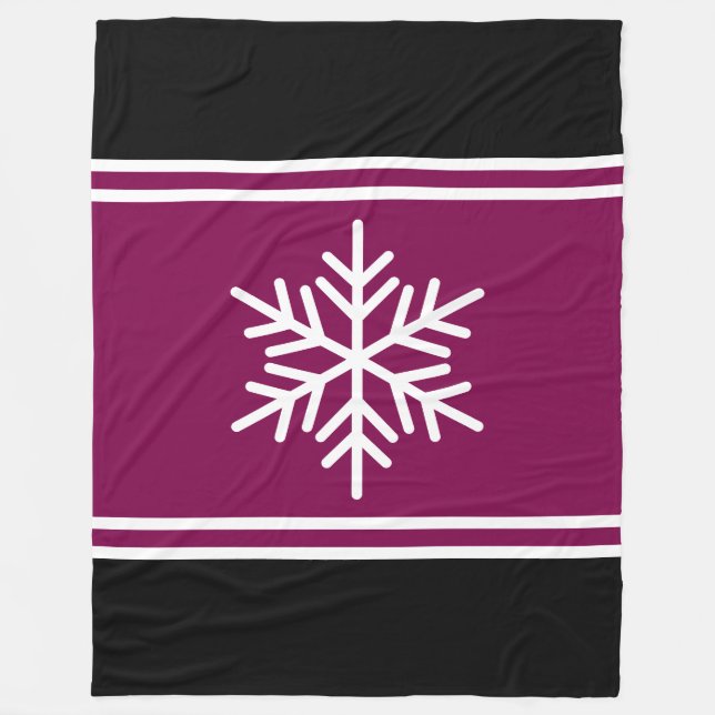 Bold Nordic Snowflake Burgundy Schwarz-weiß Stripe Fleecedecke (Vorderseite)