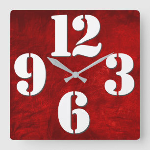 Bold Number Face On Red Square Wall Clock Quadratische Wanduhr