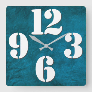 Bold Number Face On Teal Square Wall Clock Quadratische Wanduhr