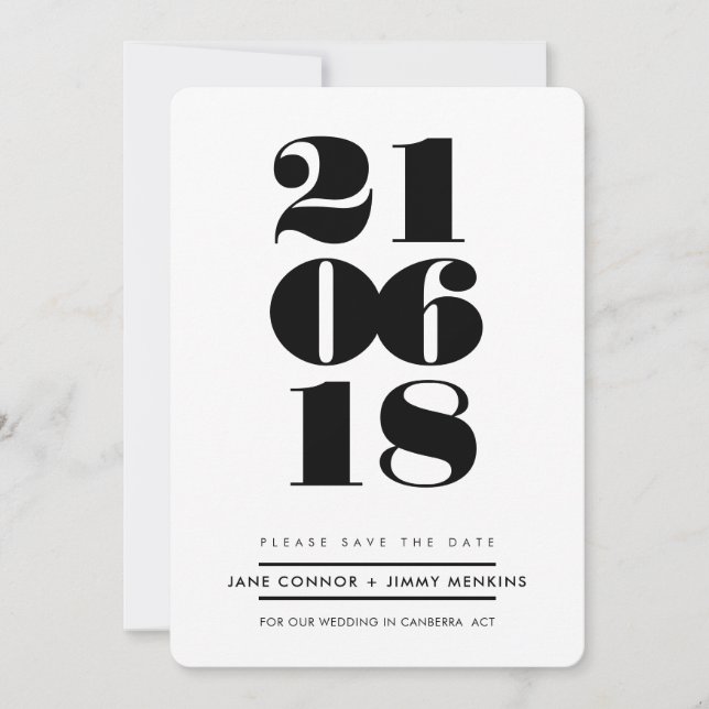 BOLD NUMBER STACK minimal schwarzes Datum speicher Save The Date (Vorderseite)