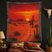 Bold Orange Desert Sunset Cactus Trail Retro