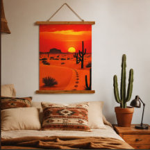 Bold Orange Desert Sunset Cactus Trail Retro